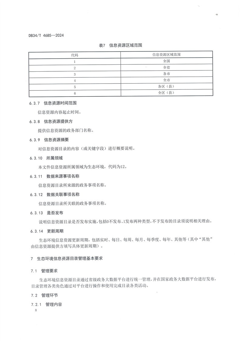 安徽省《生态环境信息资源目录体系规范》（DB34/T 4685—2024）