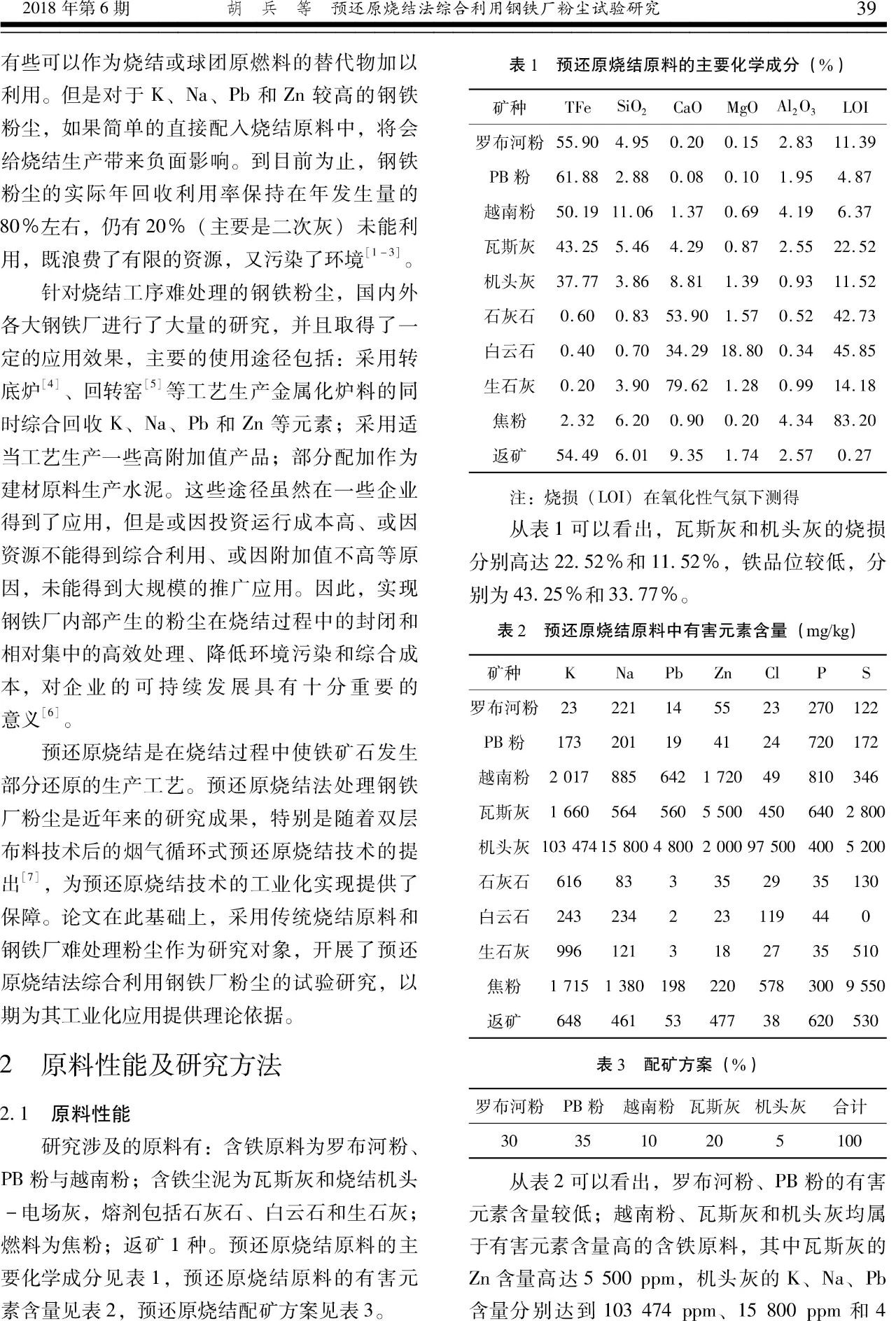 烧结 | 预还原烧结法综合利用钢铁厂粉尘试验研究